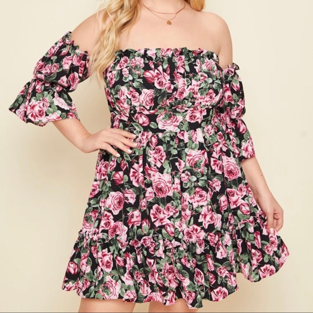 SHEIN Bardot floral Dress, SZ 2X